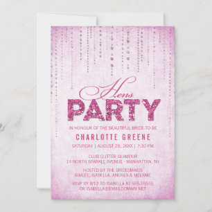 Invitation Parties scintillant rose chaud Look Hens Party