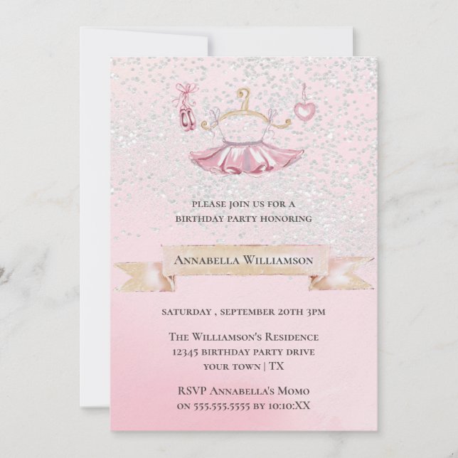Invitation Parties scintillant rose Chaussures de Ballet & Tu (Devant)