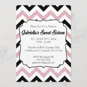 Invitation Parties scintillant rose Chevron Sweet 16 Invitati