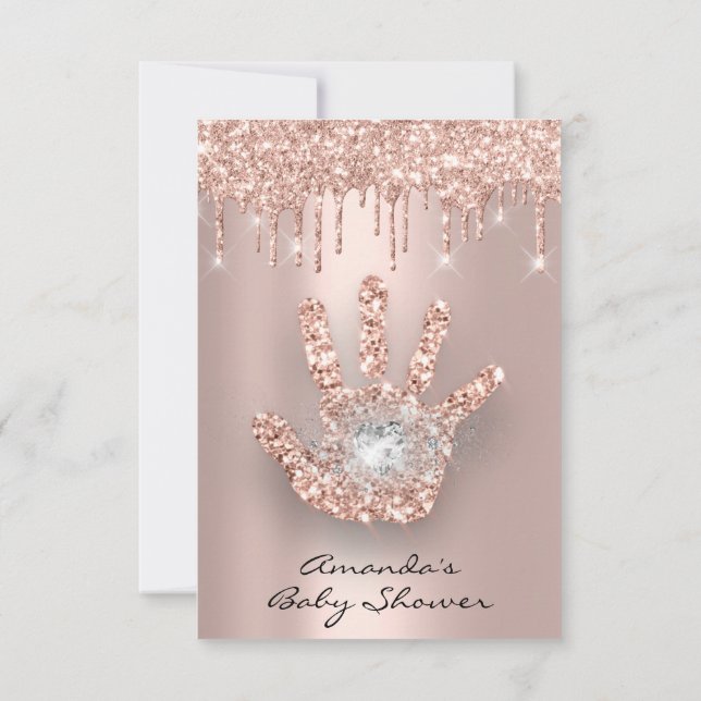 Invitation Parties scintillant Rose  Coeur Baby shower main (Dos)