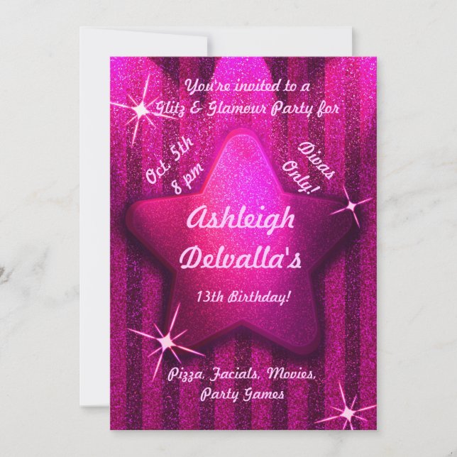 Invitation Parties scintillant rose Comme Star Anniversaire I (Devant)