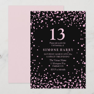 Invitation Parties scintillant rose Confetti 13e anniversaire