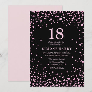 Invitation Parties scintillant rose Confetti 18e anniversaire