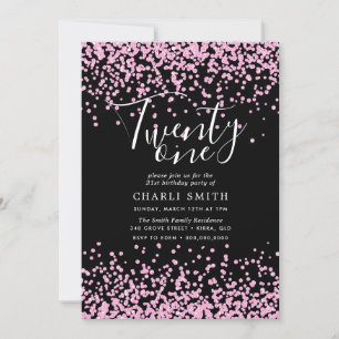 Invitation Parties scintillant rose Confetti Noir 21e anniver