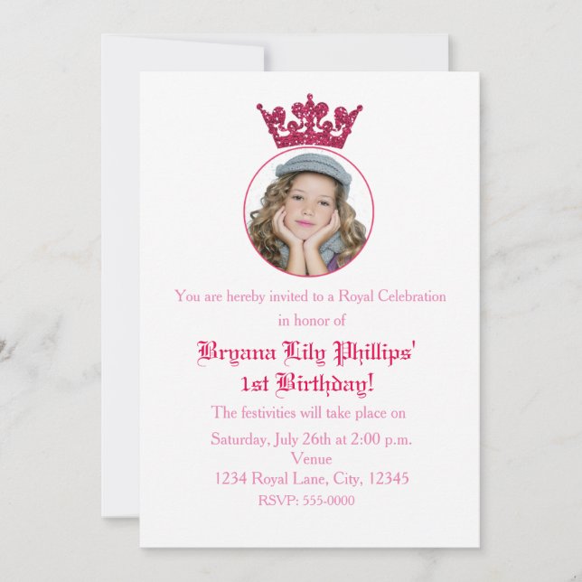 Invitation Parties scintillant rose Couronne Royal Anniversai (Devant)