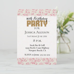 Invitation Parties scintillant rose crème Floral Gold Parties