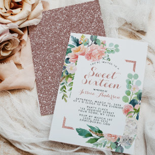 Invitation Parties scintillant Rose d'aquarelle or rose Sweet