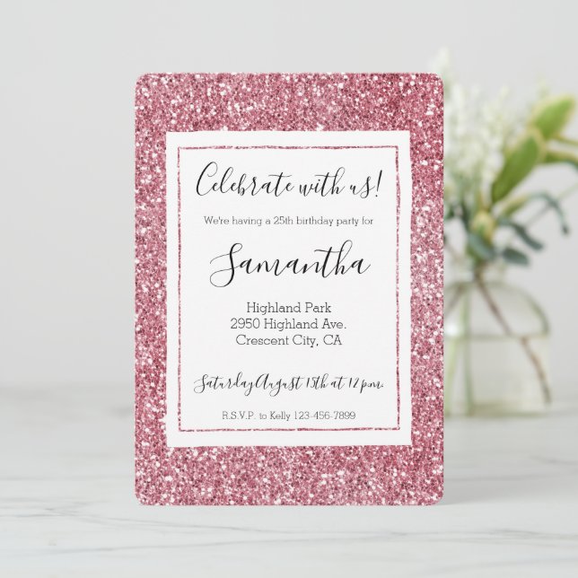 Invitation Parties scintillant rose de fille (Debout devant)