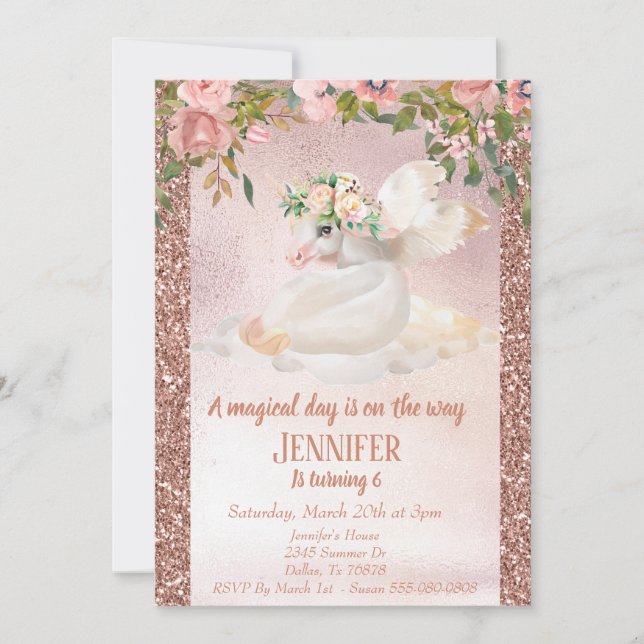 Invitation Parties scintillant Rose d'or de l'enfant jolie li (Devant)