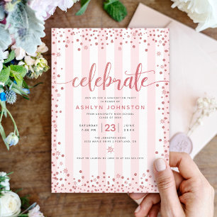 Invitation Parties scintillant rose d'or moderne stripes grad