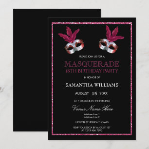 Invitation Parties scintillant rose élégant Masquerade 18e an
