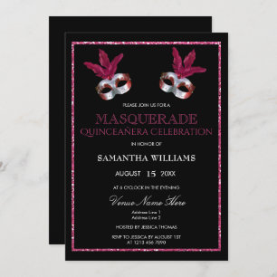 Invitation Parties scintillant rose élégant Masquerade Quince