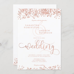 Invitation Parties scintillant rose en or confetti blanc mari