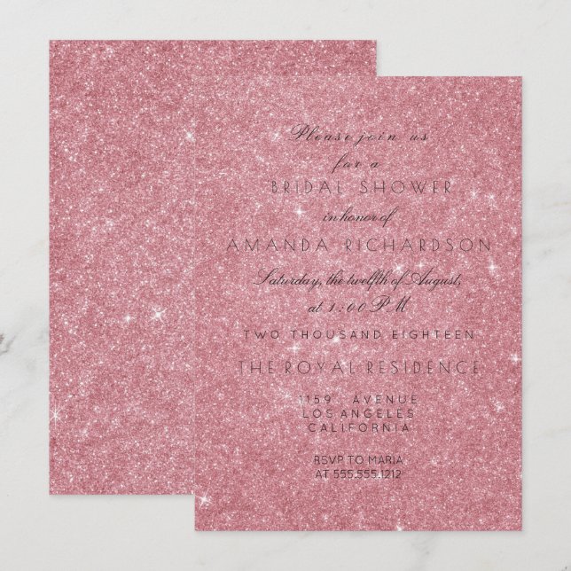 Invitation Parties scintillant rose en poudre Fête des mariée (Devant / Derrière)