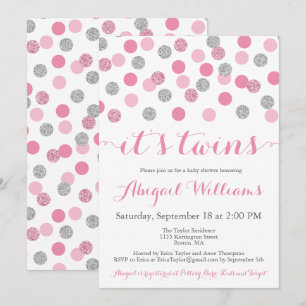 Invitation Parties scintillant rose et argent Jumeaux Baby sh