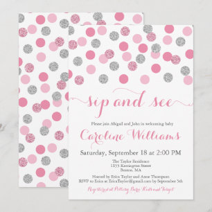 Invitation Parties scintillant rose et argent Sip et voir les