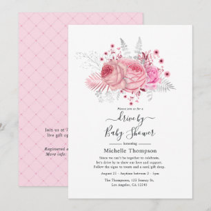 Invitation Parties scintillant rose et argenté Floral Drive P