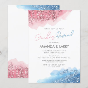 Invitation Parties scintillant rose et bleu Faux Révélation d