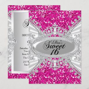 Invitation Parties scintillant rose et diamant Tiara Sweet 16