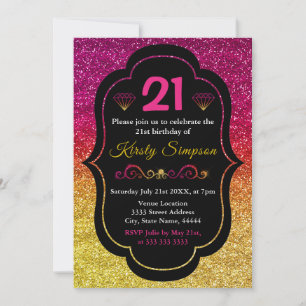 Invitation Parties scintillant rose et jaune brillant Anniver