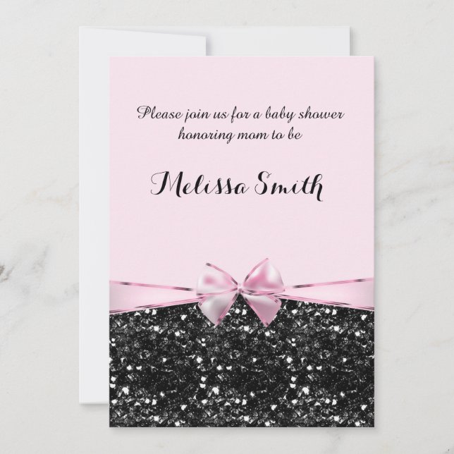 Invitation Parties scintillant rose et noir Baby shower de la (Devant)