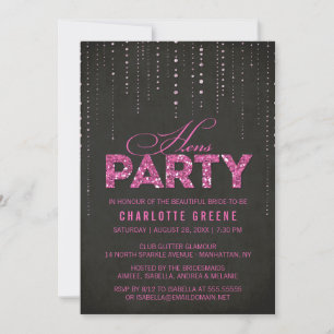 Invitation Parties scintillant rose et noir chaud Look Hens P