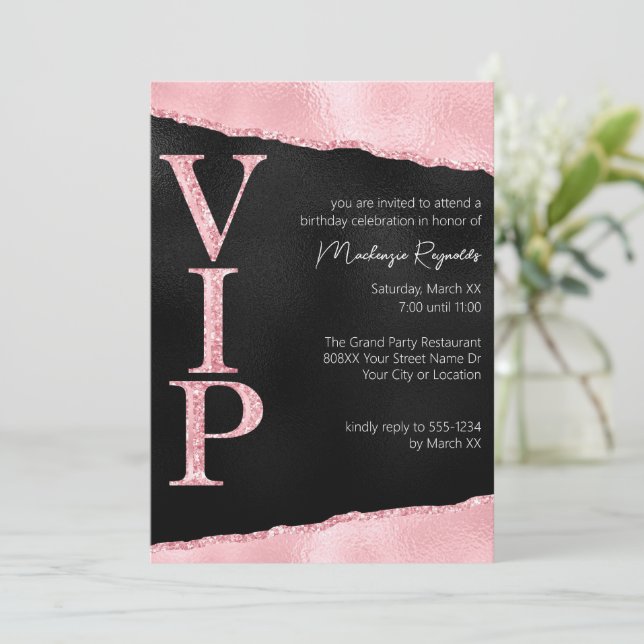 Invitation Parties scintillant rose et noir glamour VIP Party (Debout devant)