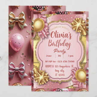 Invitation Parties scintillant rose et or Anniversaire Invita