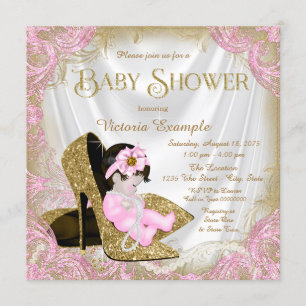 Invitation Parties scintillant rose et or Chaussure Baby show