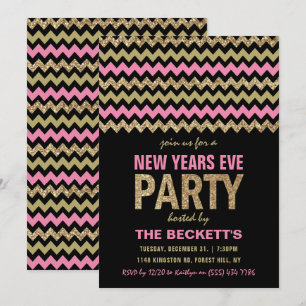 Invitation Parties scintillant rose et or Chevron New Years P