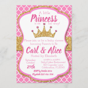 Invitation Parties scintillant rose et or Couronne Princesse