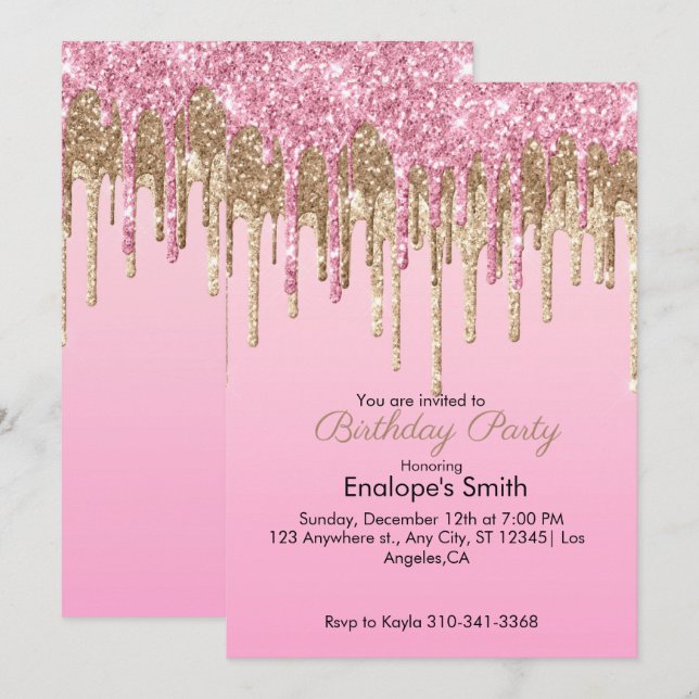 Invitation Parties scintillant rose et or Drivers Anniversair (Devant / Derrière)