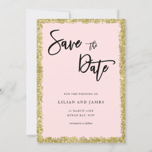Invitation Parties scintillant rose et or Enregistrer la date