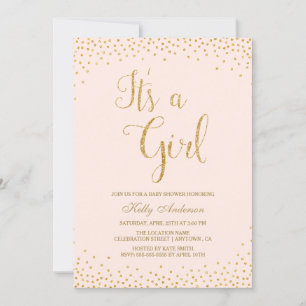 Invitation Parties scintillant rose et or fille bébé douche I