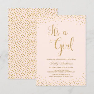 Invitation Parties scintillant rose et or fille bébé douche I