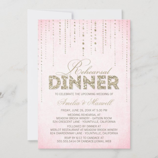 Invitation Parties scintillant rose et or Regarder Dîner de r (Devant)