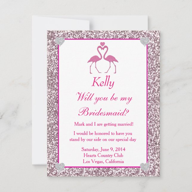 Invitation Parties scintillant rose Faux Flamant rose Love Br (Devant)