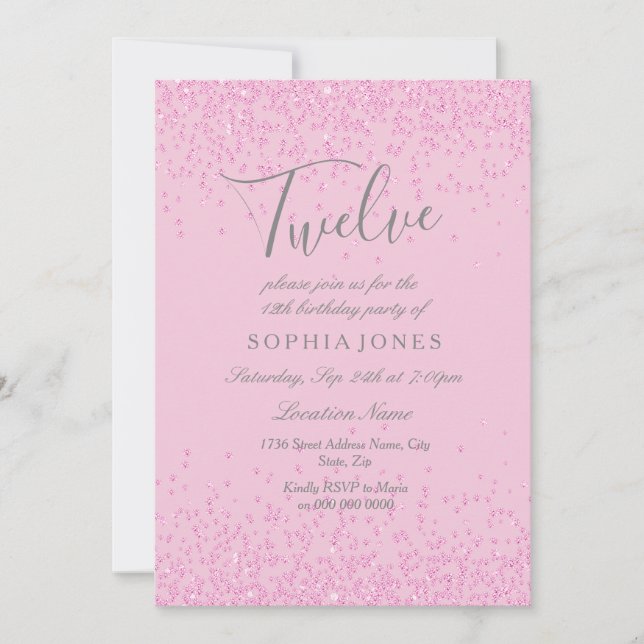 Invitation Parties scintillant rose Filles 12e anniversaire I (Devant)