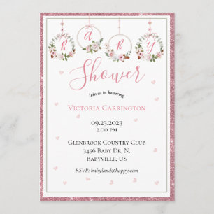 Invitation Parties scintillant rose Floral Aquarelle Coeurs B