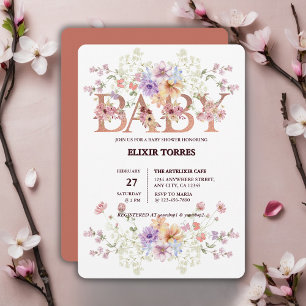 Invitation Parties scintillant rose floral Baby shower Monogr