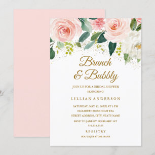 Invitation Parties scintillant Rose Floral Or Brunch Et Bubbl