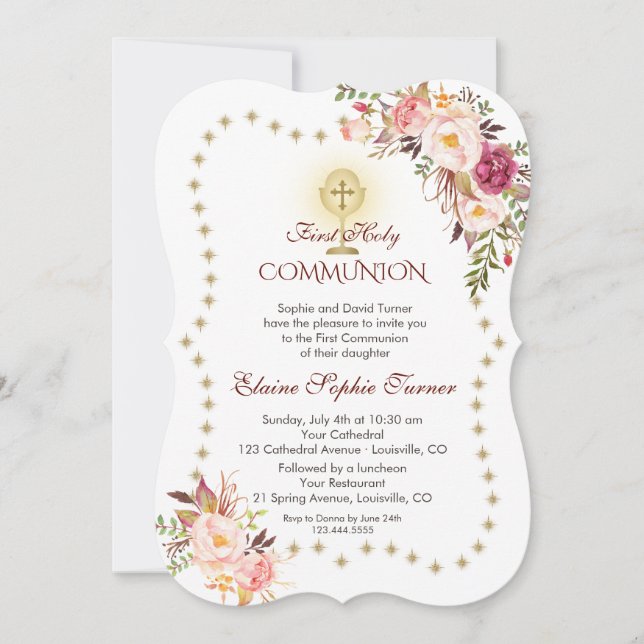 Invitation Parties scintillant rose florale or éclate la sain (Devant)