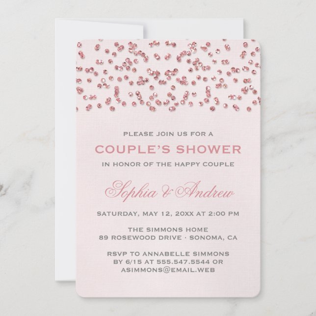Invitation Parties scintillant rose glam Confetti Mariage Cou (Devant)