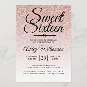 Invitation Parties scintillant rose glamour Ombre Sweet 16 An