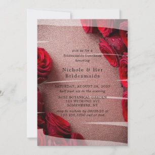 Invitation Parties scintillant rose Gold avec Red Roses Bride