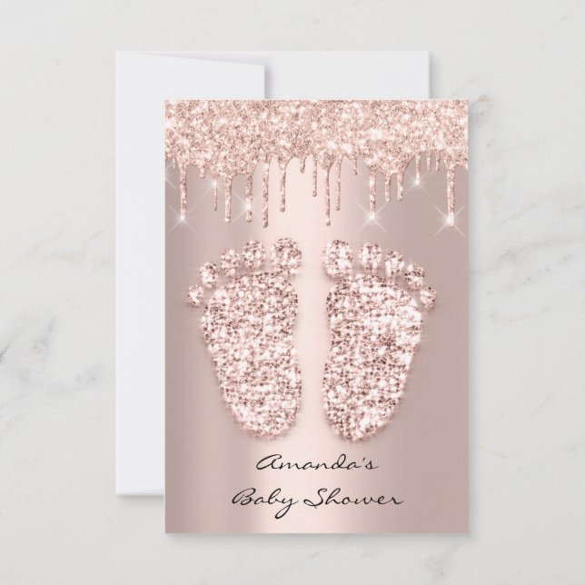 Invitation Parties scintillant  Rose Gold Baby Girl Douche pi (Dos)