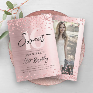 Invitation Parties scintillant rose Gold Blush Photo Sweet 16