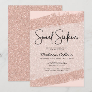 Invitation Parties scintillant Rose Gold Brush Sweet 16