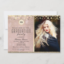 Parties scintillant Rose Gold Photo Graduation Inv