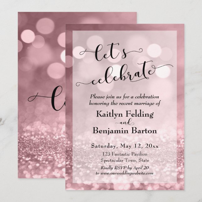 Invitation Parties scintillant rose Gold Rose Bokeh Fêtons (Devant / Derrière)